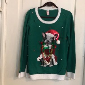 Holiday Time Ladies Festive Boston Terrier Sweater
